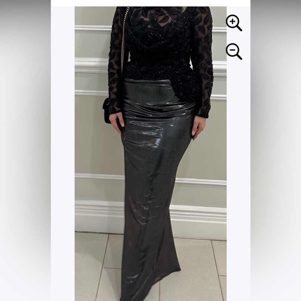 Custom made black beaded gown with metallic bottom